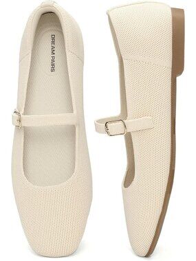 Women's Nude Stretchy Breathable Knit Upper Anti-Slip Square Toe Flat Shoes